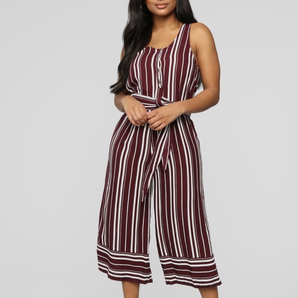 Cropped Jumpsuit - Burgundy/White